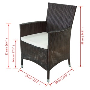 Set mobilier de exterior cu perne, 11 piese, maro, poliratan - Img 7