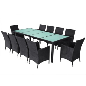 Set mobilier de exterior cu perne, 11 piese, negru, poliratan - Img 3
