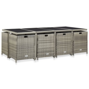 Set mobilier de exterior cu perne, 13 piese, gri, poliratan - Img 9