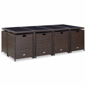 Set mobilier de exterior cu perne, 13 piese, maro, poliratan - Img 4