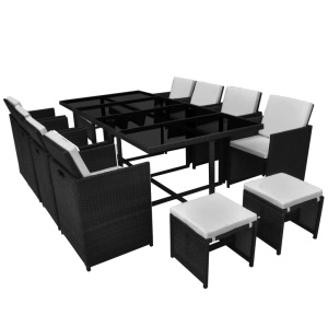 Set mobilier de exterior cu perne, 13 piese, negru, poliratan - Img 2