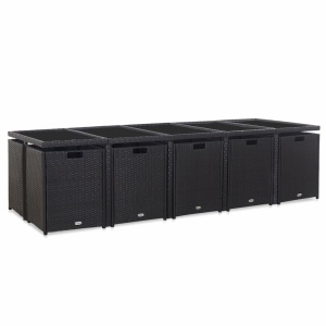 Set mobilier de exterior cu perne, 15 piese, negru, poliratan - Img 4