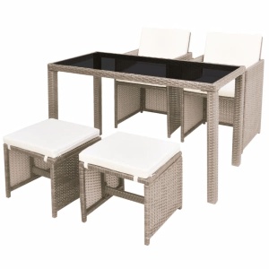 Set mobilier de exterior cu perne, 5 piese, bej, poliratan - Img 2