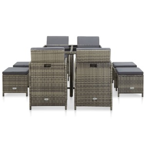 Set mobilier de exterior cu perne, 9 piese, gri, poliratan - Img 3