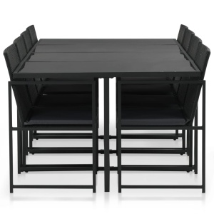 Set mobilier de exterior cu perne, 9 piese, negru, poliratan - Img 3