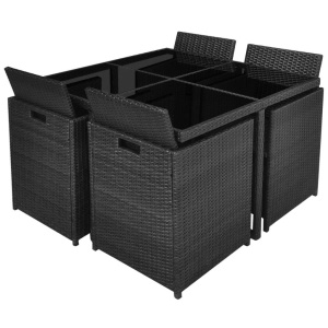Set mobilier de exterior cu perne, 9 piese, negru, poliratan - Img 8
