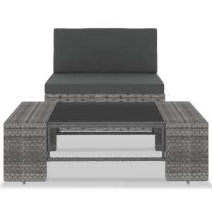 Set mobilier de grădină, 2 piese, gri, poliratan - Img 2