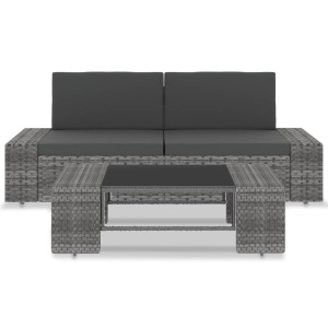 Set mobilier de grădină, 3 piese, gri, poliratan - Img 2