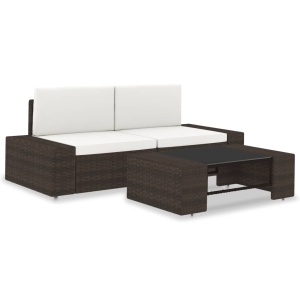 Set mobilier de grădină, 3 piese, maro, poliratan