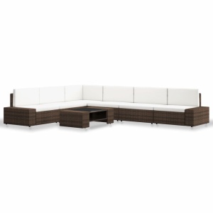 Set mobilier de grădină, 7 piese, maro, poliratan - Img 2
