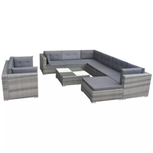 Set mobilier de grădină cu perne, 10 piese, gri, poliratan - Img 2
