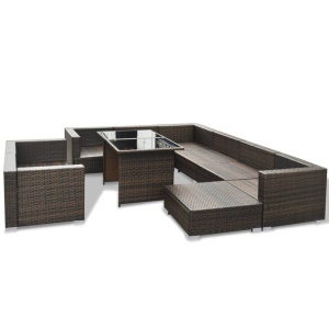 Set mobilier de grădină cu perne, 10 piese, maro, poliratan - Img 4