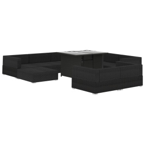 Set mobilier de grădină cu perne, 10 piese, negru, poliratan - Img 3