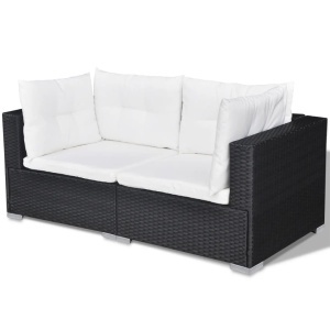 Set mobilier de grădină cu perne, 10 piese, negru, poliratan - Img 5