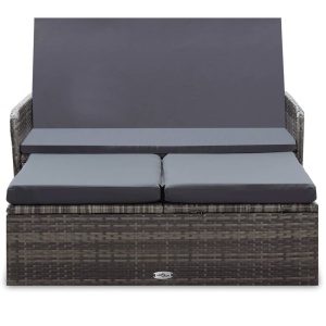 Set mobilier de grădină cu perne, 2 piese, gri, poliratan - Img 2