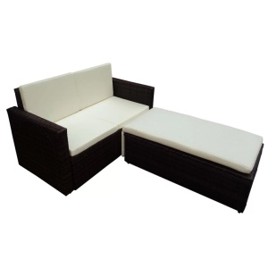 Set mobilier de grădină cu perne, 2 piese, maro, poliratan - Img 3