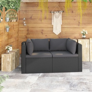 Set mobilier de grădină cu perne, 2 piese, negru, poliratan