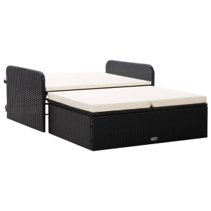 Set mobilier de grădină cu perne, 2 piese, negru, poliratan - Img 2