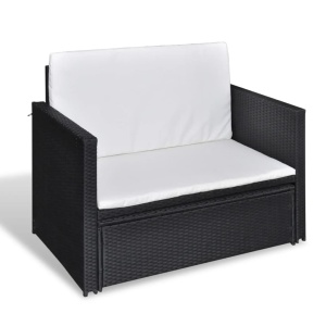 Set mobilier de grădină cu perne, 2 piese, negru, poliratan - Img 4