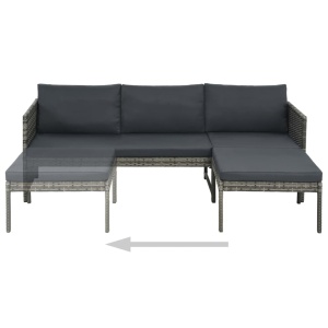 Set mobilier de grădină cu perne, 3 piese, gri, poliratan - Img 3