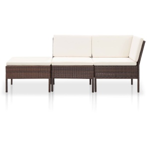 Set mobilier de grădină cu perne, 3 piese, maro, poliratan - Img 2