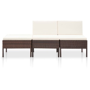 Set mobilier de grădină cu perne, 3 piese, maro, poliratan - Img 2