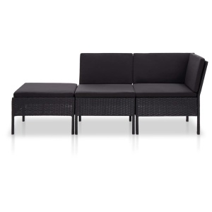 Set mobilier de grădină cu perne, 3 piese, negru, poliratan - Img 3