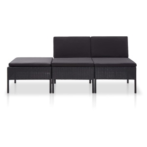 Set mobilier de grădină cu perne, 3 piese, negru, poliratan - Img 2