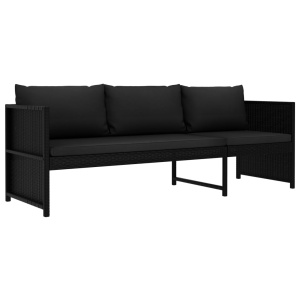 Set mobilier de grădină cu perne, 3 piese, negru, poliratan - Img 4