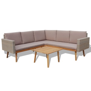 Set mobilier de grădină cu perne, 4 piese, gri, poliratan - Img 2