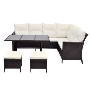 Set mobilier de grădină cu perne, 4 piese, maro, poliratan - Img 4