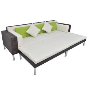 Set mobilier de grădină cu perne, 4 piese, maro, poliratan - Img 4