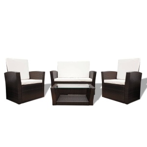 Set mobilier de grădină cu perne, 4 piese, maro, poliratan - Img 2