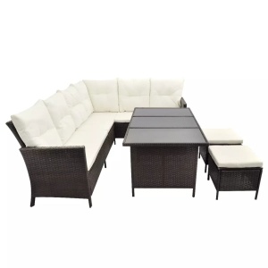 Set mobilier de grădină cu perne, 4 piese, maro, poliratan - Img 8