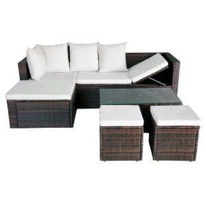 Set mobilier de grădină cu perne, 4 piese, maro, poliratan - Img 8