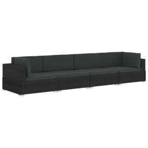 Set mobilier de grădină cu perne, 4 piese, negru, poliratan - Img 2