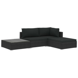 Set mobilier de grădină cu perne, 4 piese, negru, poliratan - Img 2
