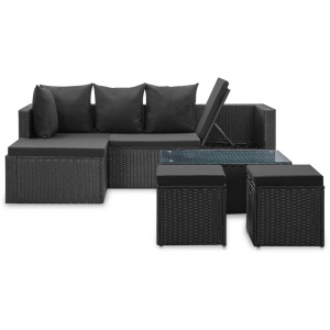 Set mobilier de grădină cu perne, 4 piese, negru, poliratan - Img 3