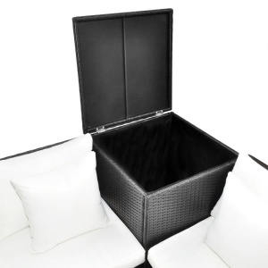 Set mobilier de grădină cu perne, 4 piese, negru, poliratan - Img 4