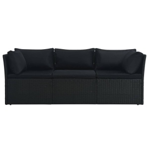 Set mobilier de grădină cu perne, 4 piese, negru, poliratan - Img 8