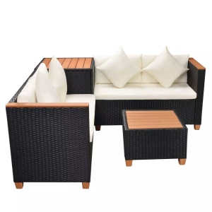 Set mobilier de grădină cu perne, 4 piese, negru, poliratan - Img 8