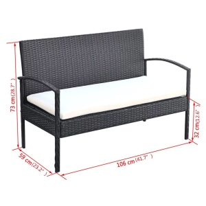 Set mobilier de grădină cu perne, 4 piese, negru, poliratan - Img 7