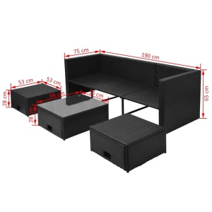 Set mobilier de grădină cu perne, 4 piese, negru, poliratan - Img 9