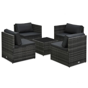 Set mobilier de grădină cu perne, 5 piese, gri, poliratan - Img 2