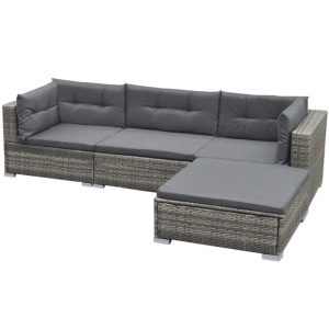 Set mobilier de grădină cu perne, 5 piese, gri, poliratan - Img 4