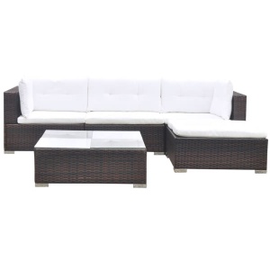 Set mobilier de grădină cu perne, 5 piese, maro, poliratan - Img 3