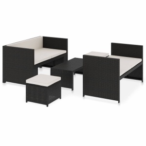 Set mobilier de grădină cu perne, 5 piese, negru, poliratan - Img 2