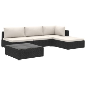 Set mobilier de grădină cu perne, 5 piese, negru, poliratan - Img 2