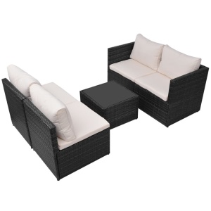 Set mobilier de grădină cu perne, 5 piese, negru, poliratan - Img 5