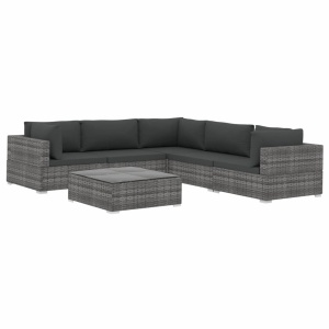 Set mobilier de grădină cu perne, 6 piese, gri, poliratan - Img 2